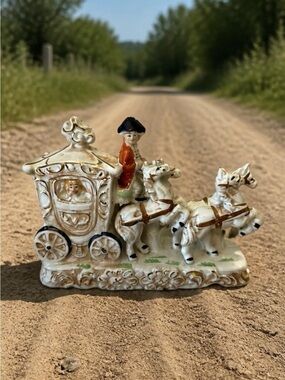 Wales Porcelain Horse-Drawn Carriage Figurine in Cream and Gold colonial period